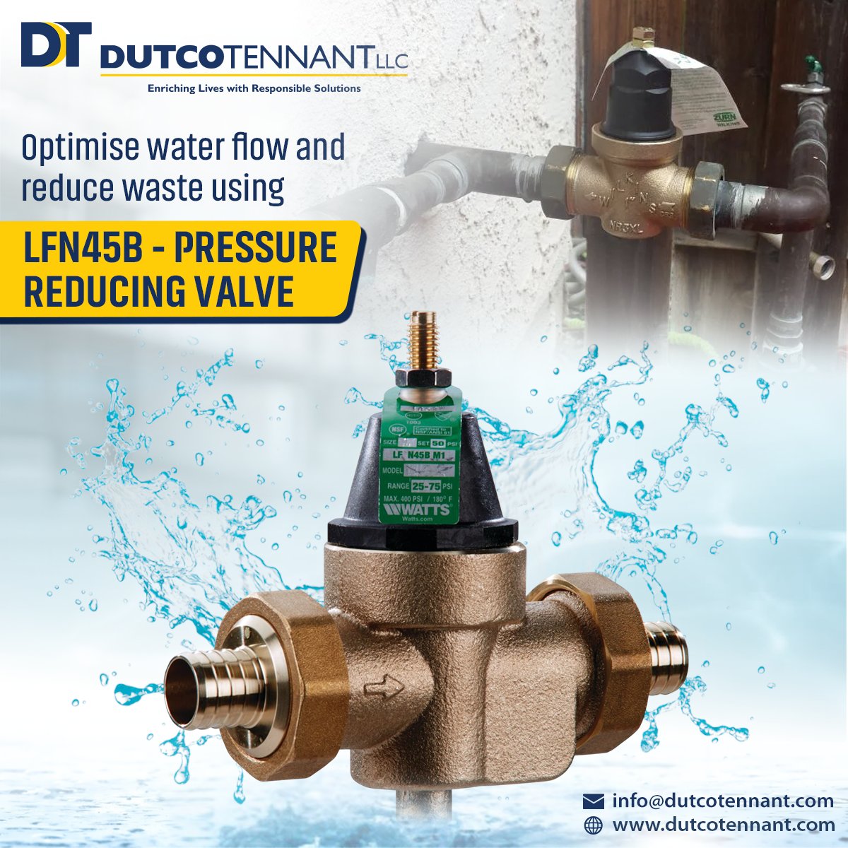 Dutcotennant's tweet image. Avoid costly leaks &amp;amp; damage from high water pressure.
Our LFN45B Valve keeps systems stable, quiet &amp;amp; efficient. 💧

#PressureControl #PlumbingSolutions #WaterManagement #DutcoTennantLLC