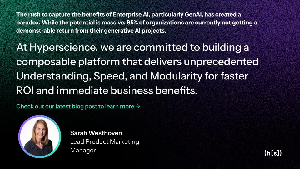HyperscienceAI's tweet image. 95% of GenAI projects never make it to production. The new Hyperscience Winter 2025 (R42) Release changes that, delivering measurable ROI, faster time-to-value, &amp;amp; real innovation with ORCA, Hypercell for SNAP, and more. Learn more 👉 shorturl.at/2CDSA
#IDP #AI #GenAI