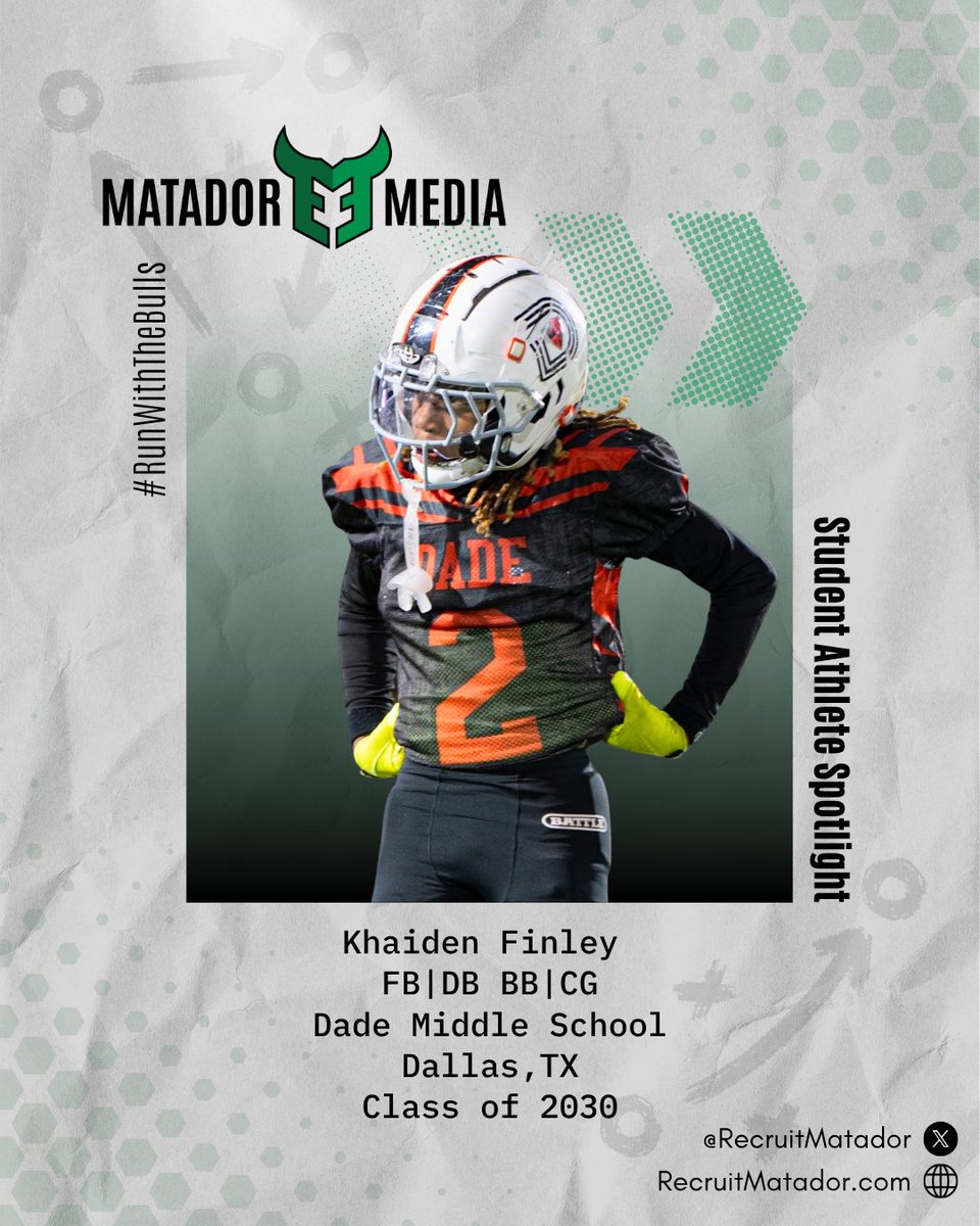 Khaiden Finley
<a href="/K_ray_da_goat/">Khaiden Finley</a>
Football: DB 
Basketball: CG
Class of 2030
Dade Middle School
Dallas, TX