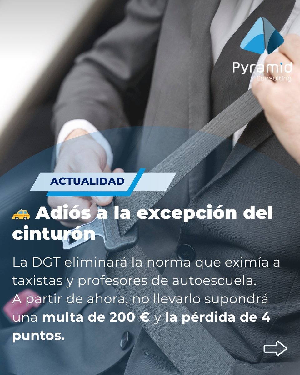 PyramidMultas's tweet image. 🚨 La DGT eliminará la excepción del cinturón para taxistas y profesores de autoescuela.
👉 Multa: 200 €
👉 4 puntos menos
📅 Prevista para inicios de 2026
¿Te parece una medida acertada o un error?
#DGT #Cinturón #multas #Trafico  #Multas #Actualidad #España