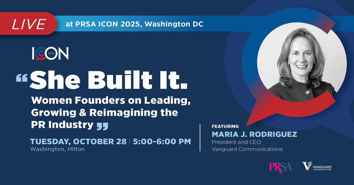 TODAY: Live from #PRSAICON 2025! VC President &amp; CEO Maria J. Rodriguez will join trailblazing #PR women founders at #PRSAICON to discuss leading with purpose &amp; resilience tonight at 5–6 PM ET at the Washington Hilton.

Learn more ➡️ vancomm.com/vanguard-voice…