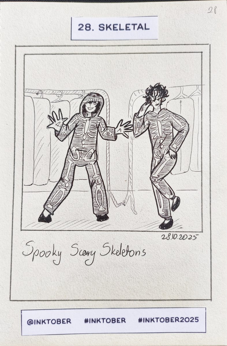 wixobemk's tweet photo. Inktober 2025 - Day 28 Skeletal
I love how their costumes turned out. 

~wixobemk

#inktober #inktober2025 #drawing https://t.co/VNZI6uhkzD