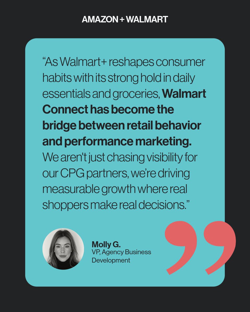TechintLabs's tweet image. Molly Grimm, VP of Biz Dev, confirms the pivot! Walmart Connect is rapidly expanding with the value shopper.
 
Don&apos;t miss half the purchase journey! How are you balancing your #adspend between these two giants?

#RetailMedia #WalmartConnect #DigitalAdvertising