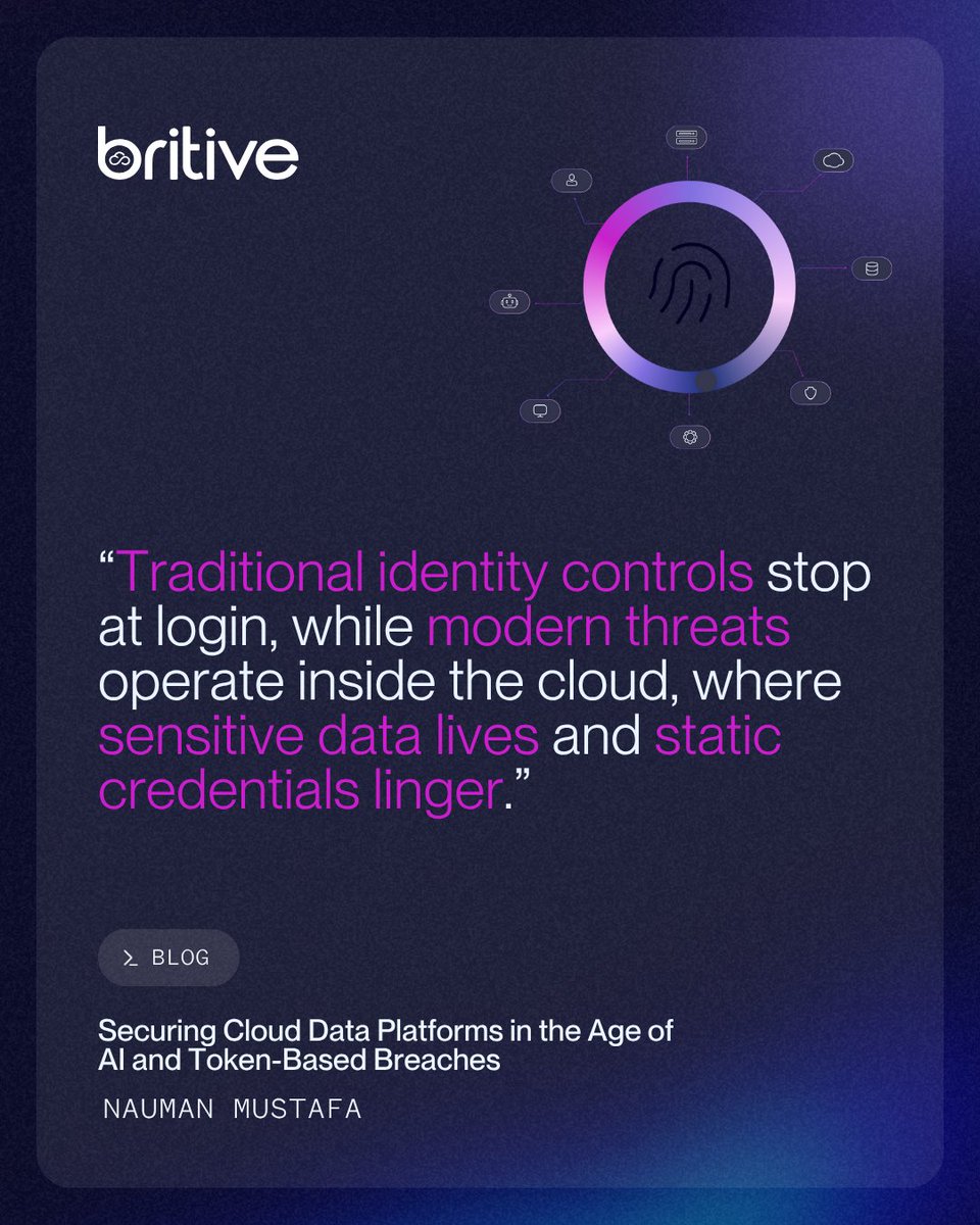 britive1's tweet photo. Cloud data is booming, and so are identity gaps.
From token misuse to AI agents deleting prod DBs, overprivileged, long-lived access is the root cause.
Fix it with runtime JIT, ephemeral creds & ZSP by default.
🔗 https://t.co/IWpFXqROkv
#ZSP #CloudSecurity #AISecurity https://t.co/IzqMHvCwzu