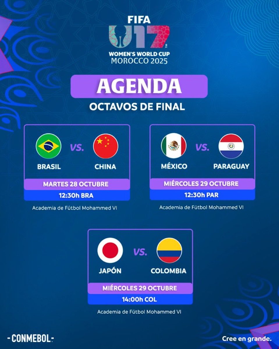 Los octavos de final del Mundial Femenino Sub 17 se juegan así en la fecha de hoy ➡️⚽️