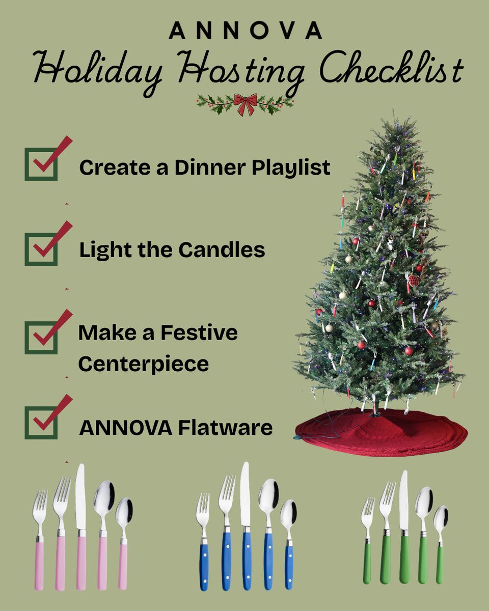 ANNOVAme's tweet image. Hosting this holiday season? Don’t forget your ANNOVA flatware to make every meal shine. 🍷🌲

#ANNOVA #ANNOVAME #TableSetting #TableDecor #Tablescape #Tableware #TableDecorIdeas #tree #christmas #christmasinspo #decor #host #hosting #hostesstips #hosttips #DinnerParty