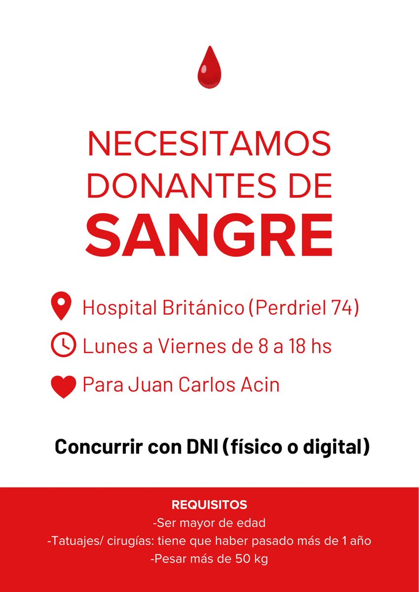 Queridos, es mi abuelo en este caso quien necesita dadores de sangre y no cualquiera: A-RH NEGATIVO o CERO

Todo el que pueda ayudar, las gracias quedan cortas. Sino, un RT ayuda siempre.