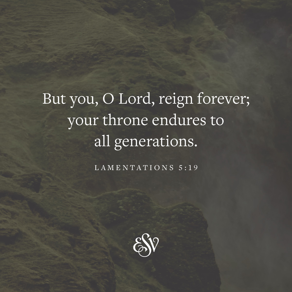 But you, O Lord, reign forever; your throne endures to all generations. 
—Lamentations 5:19 (ESV) 

#Verseoftheday #ESV #Bible #BibleVerse