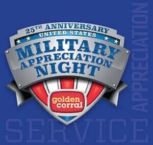 DAV and Golden Corral have partnered again for Military Appreciation Night. This year on Veterans Day, Tuesday, Nov. 11th from 4 p.m. to close, Golden Corral restaurants nationwide will welcome all former and current service members for a free buffet meal and beverage.