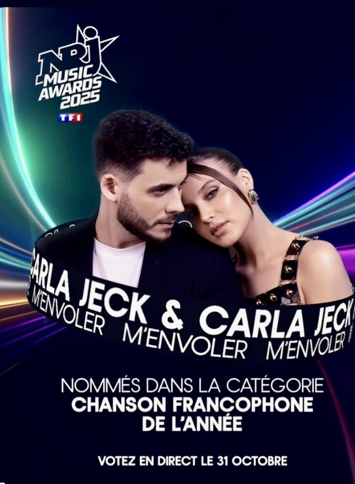 Notre titre #menvoler est nommé aux <a href="/NRJMusicAwards/">NRJ Music Awards</a> dans la catégorie Chanson francophone de l’année 🇫🇷

On est fiers et honorés 
on a hâte de vous retrouver vendredi soir sur la scène mythique du Palais des Festivals de Cannes pour une performance qu’on n’oubliera pas 🌟🔥