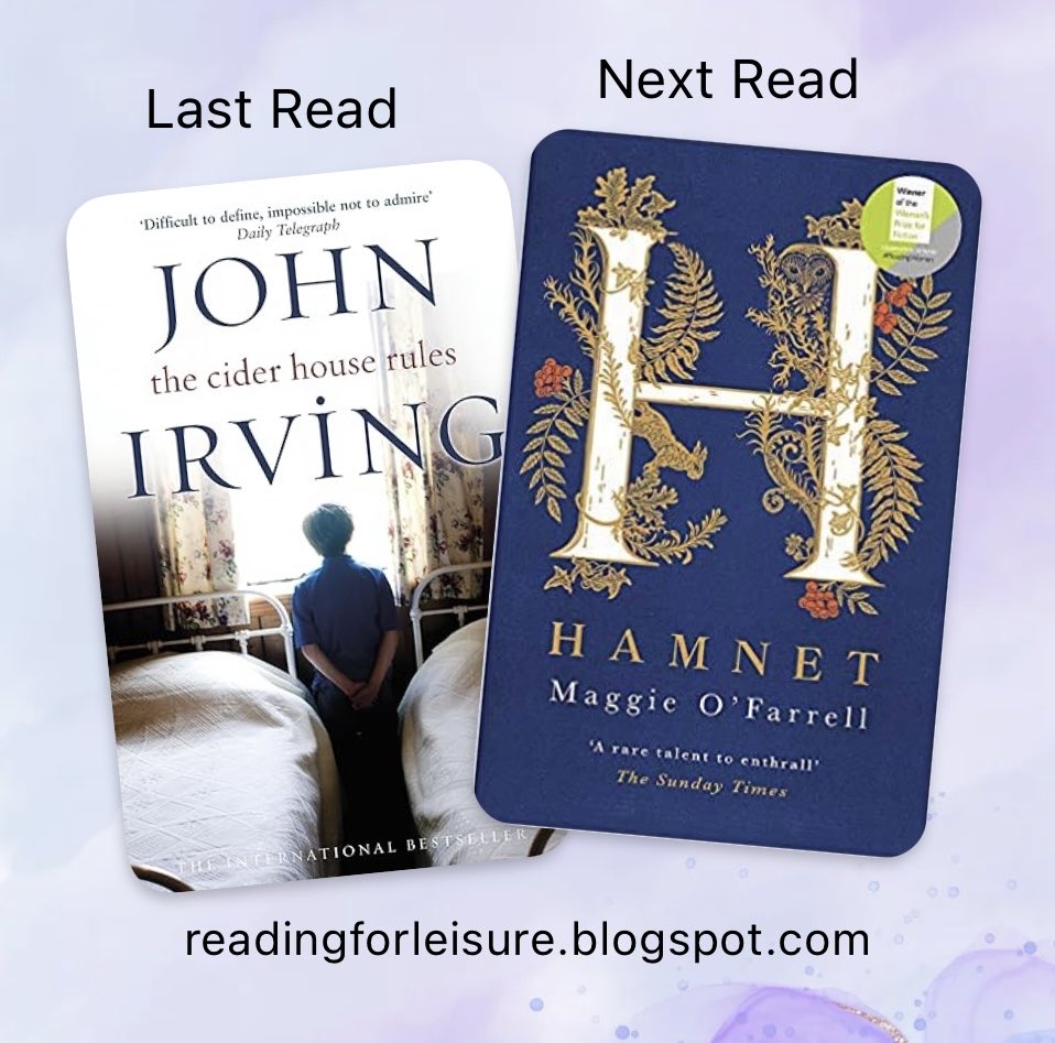 #TheCiderHouseRules by John Irving is the chunkiest book I’ve read in a while. Loved revisiting St. Cloud’s Orphanage and Homer Wells. Now for my October book group read, #Hamnet by Maggie O’Farrell