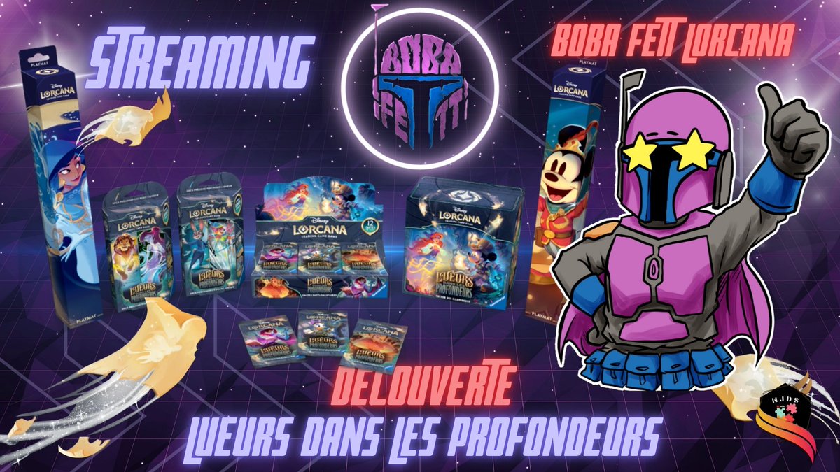 Salutations les Lorcaniens !

C’est parti pour l’opening des nouveaux produits #Lorcana Chapitre 10 " Lueurs dans les Profondeurs" ✨
Un grand merci à <a href="/DisneyLorcanaFR/">Disney Lorcana Fr</a> 🙏
📅 Mercredi soir à 21h sur: twitch.tv/bobafett17
On essaye de sortir l’Iconic, et après… la joie ou la