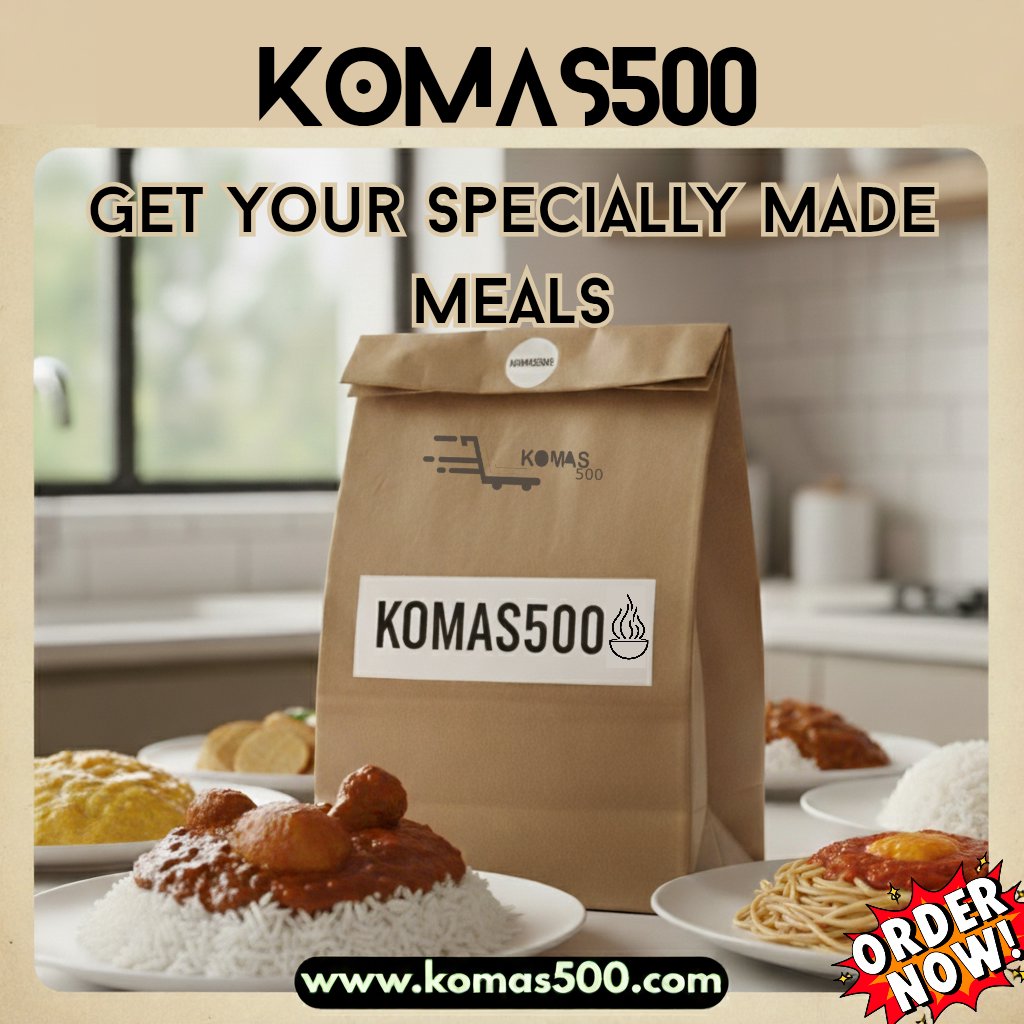 komas500Global's tweet photo. Fuel your day the easy way.
Whether it’s lunch at work or dinner at home, Komas500 delivers specially made meals that fit your lifestyle..hot, fresh, and right on time.

Order now: https://t.co/xhzhx2Mn5H
#Komas500 #MealDelivery #ProductivityFuel #WorkdayEats https://t.co/AJlGywdHQz