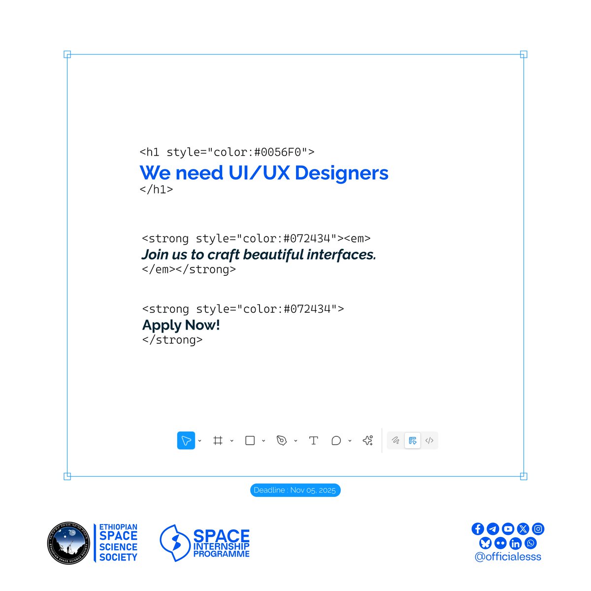 officialesss's tweet image. We are looking for UI/UX Designers!
@officialesss is seeking creative talent for our 6-week unpaid internship with the Space Internship Programme.
Deadline: Nov 05, 2025
Apply Here: forms.gle/2svZnSp2hEdNin…
#UIUX #DesignInternship #SpaceScience #ESSS