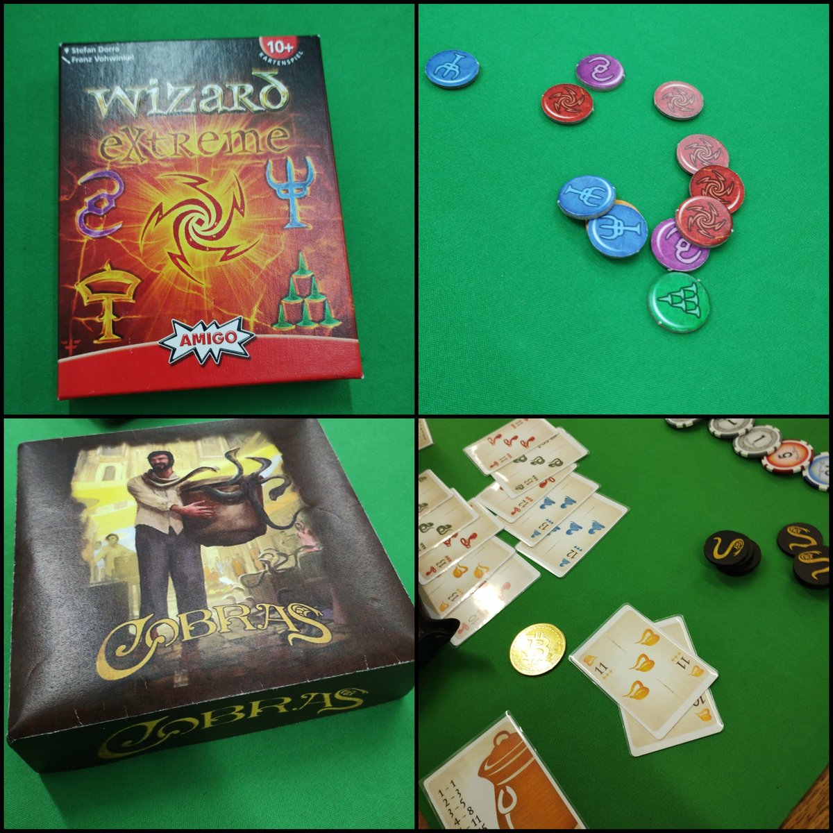 トリテ会で、5本のキュウリ→緩さが丁度良い。トゥインクルスターシップ→遊んでもらえて良かった。ウィザード エクストリーム→硬派な感じ。もっと強気で行けば…。コブラズ→フレーバー（ストーリー）とプレイ感がガッチリ合ってた上にコンポーネント（手作り！）も凄い。楽しかったです。