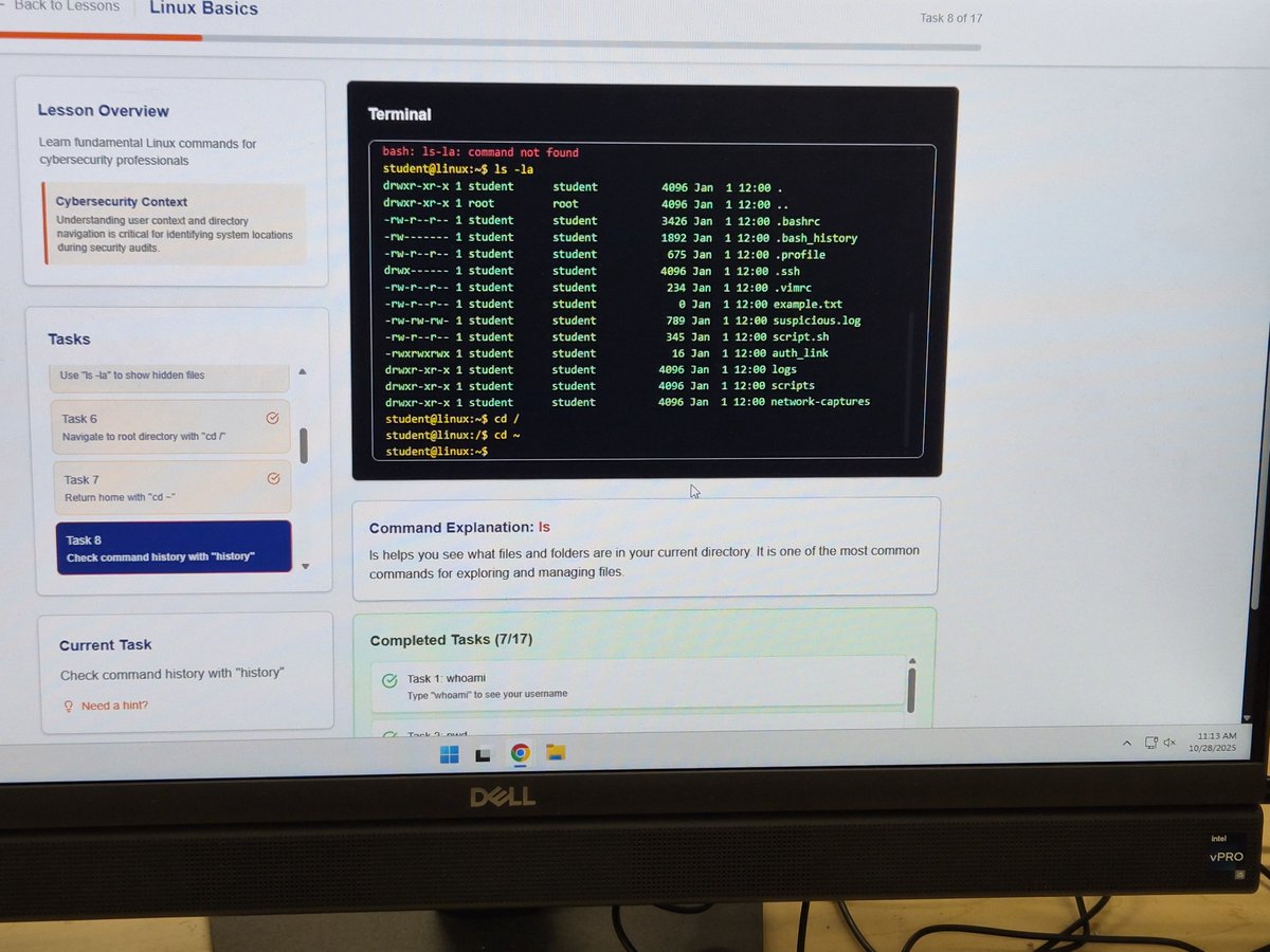 TechTalk365's tweet photo. Excited about becoming white hat hackers, Cybersecurity 1 students are learning Linux basics. Let's go!🔥  @WHS_Redhawks @RichlandTwo #linuxcommandline #linuxcommands https://t.co/MFPL6PqPGQ