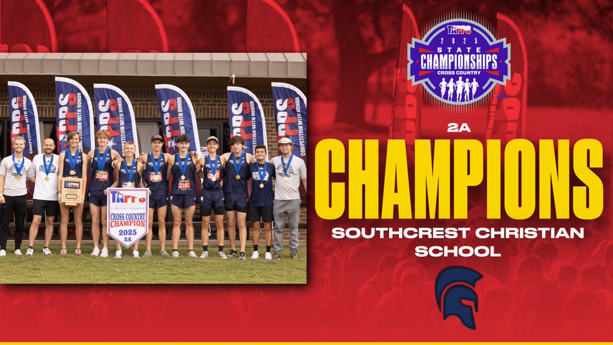 TappsXCountry's tweet photo. Congratulations to Southcrest Christian School,  your TAPPS 2025 2A Boys Cross Country State Champions! https://t.co/DfxIdlUWfO
