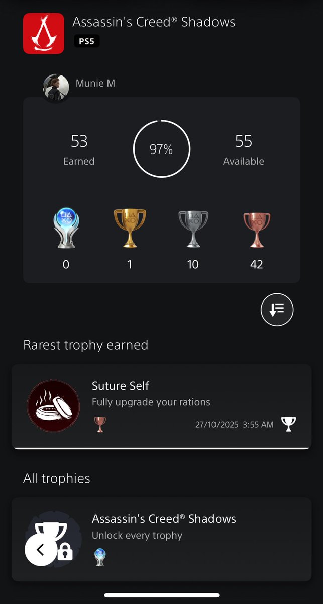 __Munma's tweet photo. Only one trophy to go and lets gooooooo ac shadows so far 10/10 🔥🔥🔥🔥 what a game thanks for the amazing contents ubi . #ubisoft #AssassinsCreedShadows 💕@assassinscreed @Ubisoft https://t.co/kGnIrQgDJv