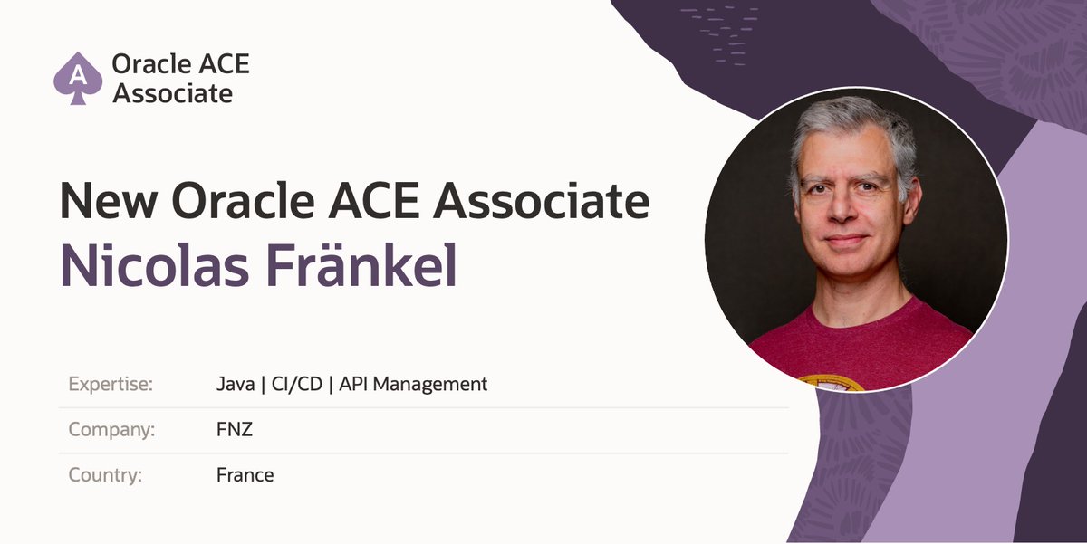 oracleace's tweet image. Excited to welcome @nicolas_frankel as a new Oracle ACE Associate! 🚀 Cloud-native tech, DevOps, CI/CD, and system observability are his specialties. Nicolas is a prolific author, speaker, and advocate for modern software.
Learn more: social.ora.cl/6011Afzgd 
#OracleACE