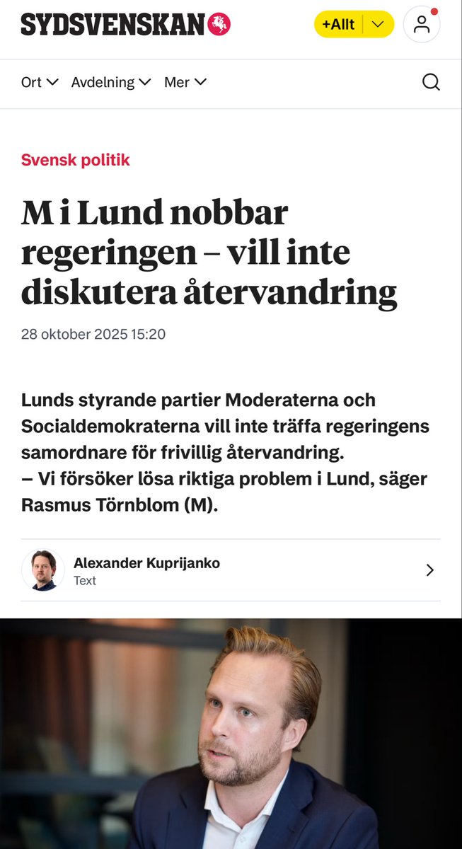 TonyJohansson78's tweet image. Även Lund nobbar regeringens tramsande om återvandring. Vartannat vårdbiträde i den kommunala äldreomsorgen är utrikesfödd. Alla fattar att den här regeringens fixering vid att köra ut människor ur landet skadar Sverige och definitivt inte ligger i kommunernas intresse.