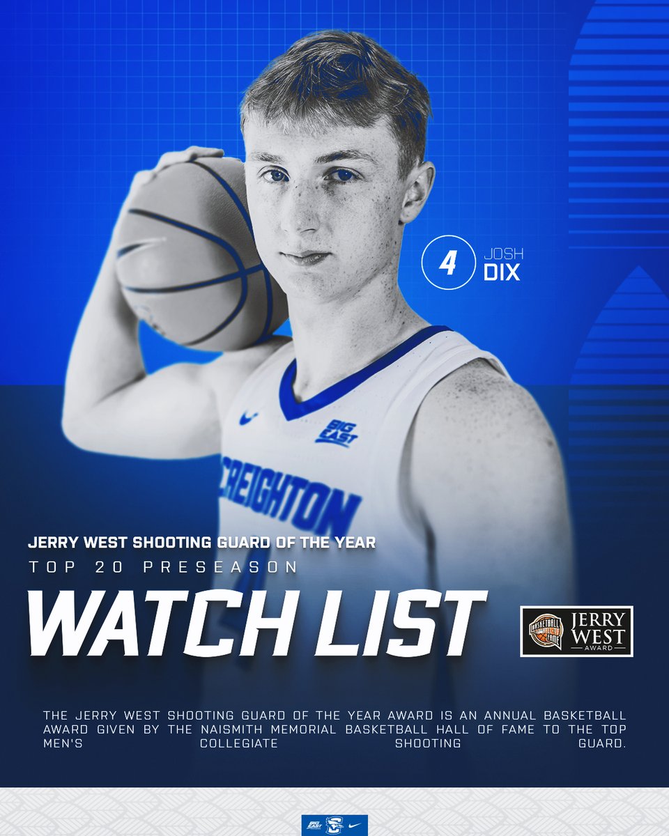 One of the best 2's in the nation 😤.

Josh Dix is on the Jerry West Shooting Guard of the Year Top 20 Preseason Watch List.

📰: gocreighton.com/news/2025/10/2…

#GoJays x <a href="/hoophallu/">University of Hoophall</a> | #WestAward