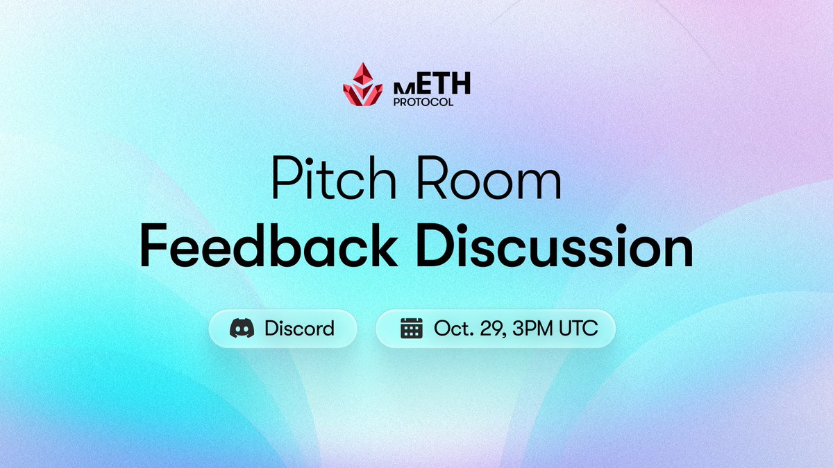 mETHProtocol's tweet image. The discussion begins.

Join our core team for an open session discussing community feedback from the Pitch Room form, addressing protocol development and upcoming roadmap priorities.

🗓️ Oct. 29, 3PM UTC
📍 mETH Protocol Discord