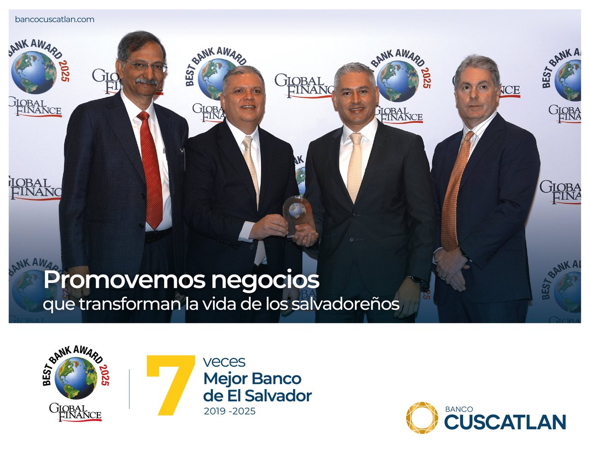 BancoCUSCATLAN_'s tweet photo. ✨ La confianza de nuestros clientes y el compromiso con la excelencia de nuestros equipos 💛 nos llevan, una vez más, a estar entre los mejores bancos del mundo. 🌍🏆
¡Gracias, Global Finance, por este gran reconocimiento! 🙌
#OrgulloCUSCATLAN https://t.co/0dXbZPNZMN
