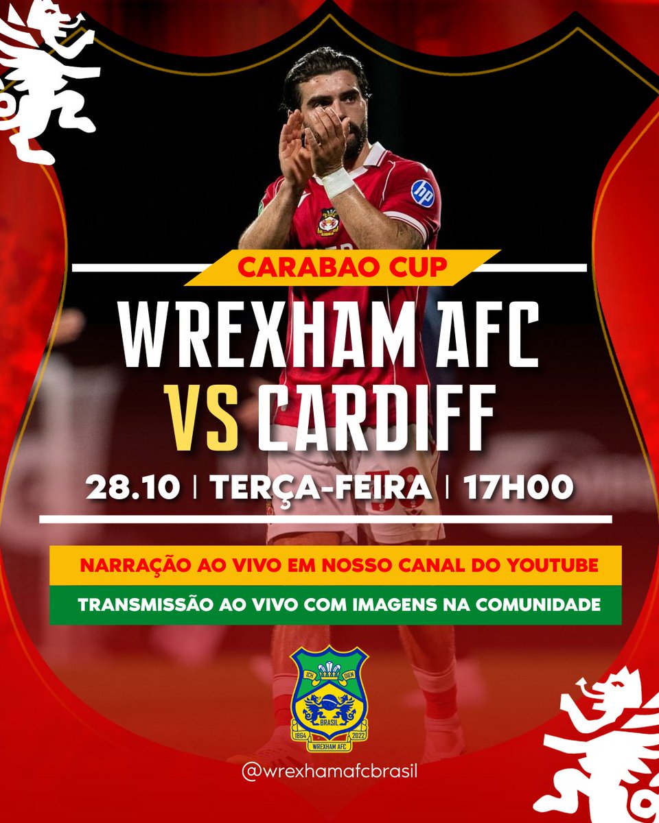 🔥 É DIA DE CLÁSSICO GALÊS! 🏆🐉

Quando o sorteio saiu, todo mundo já sabia: esse Wrexham x Cardiff não seria apenas um jogo — é Gales contra Gales, é norte contra sul, é Davi contra Golias!

De um lado, o Cardiff, o clube da capital, acostumado a carregar o rótulo de “maior do