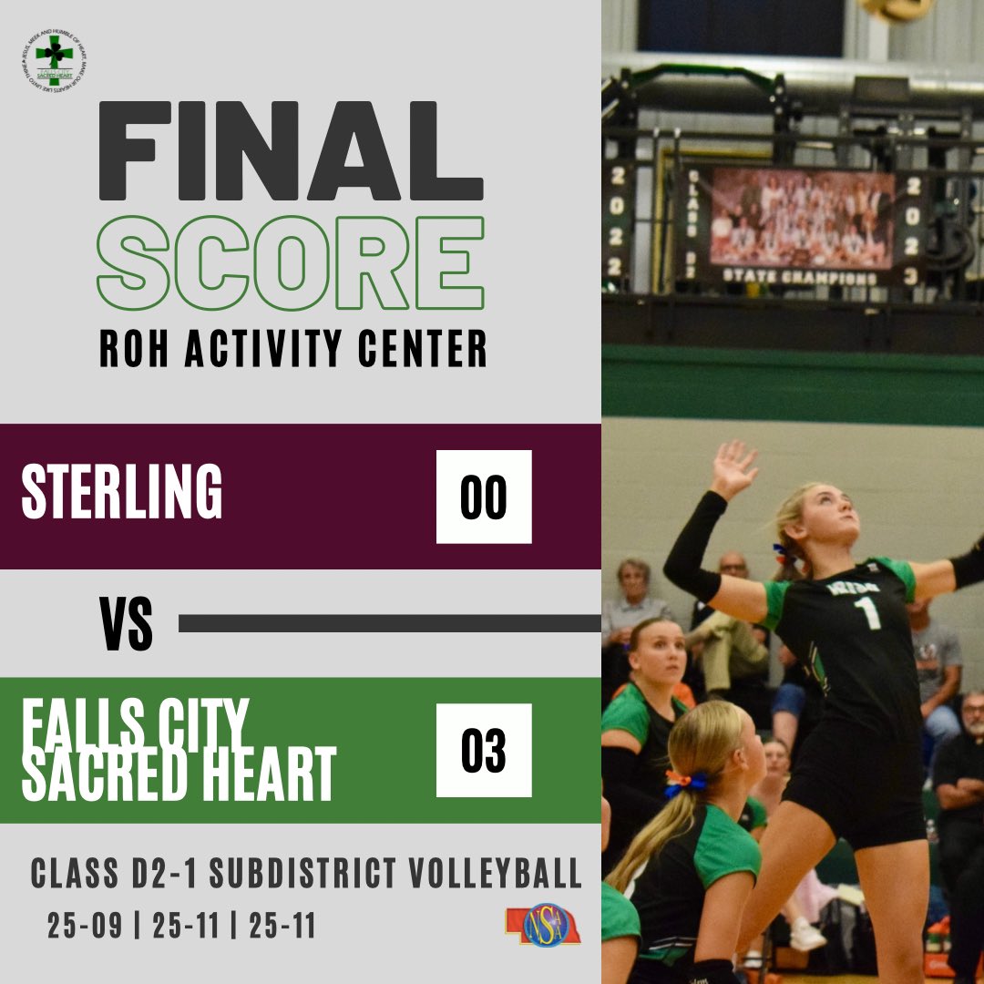 the irish start subdistricts with a bang ☘️🔥 sweep the sterling jets 3-0 (25-9, 25-11, 25-11) and punch their ticket to the championship tomorrow night at 7pm! 🏐 #nebpreps #wearesh #anchoredinhope #goirish