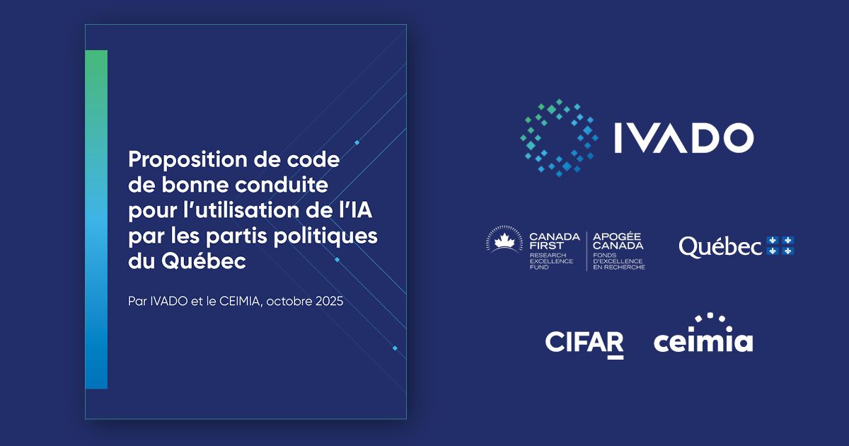 CEIMIA_mtl's tweet image. 🔷@IVADO_Qc and CEIMIA propose a code of conduct for the use of #AI by Quebec’s political parties during election campaigns, the first initiative of its kind in the country.
🔗 (in French) : ivado.ca/wp-content/upl… 
#artificialintelligencetutorial #R3AI #Democracy #Politics