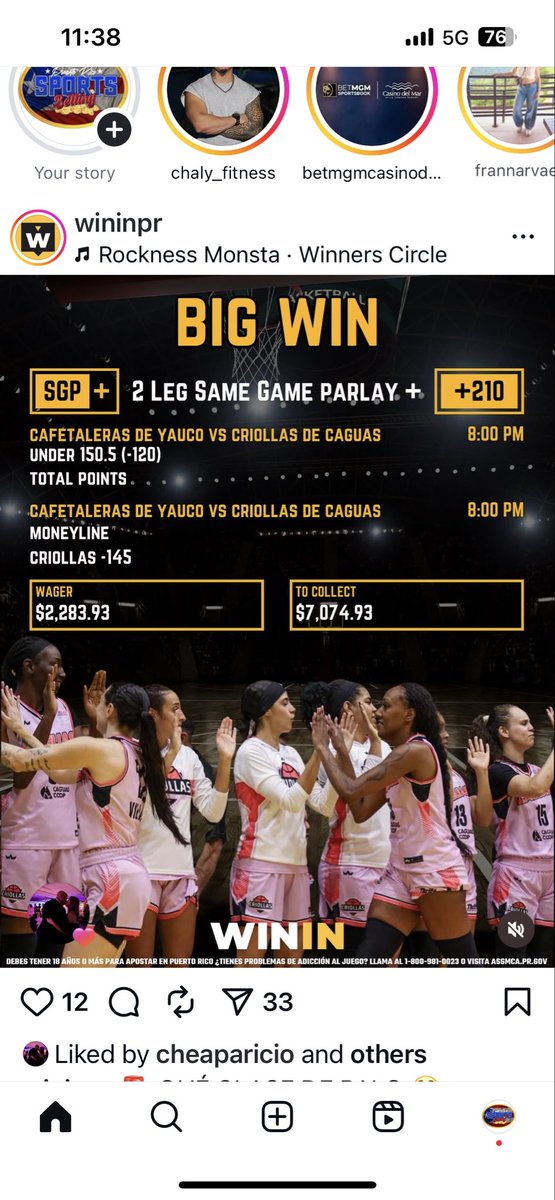 El pasado 14 de octubre la Casa de Apuestas <a href="/wininpr/">wininpr</a> reportó una jugada ganadora en un “2-leg parlay” en el Baloncesto Femenino ⛹️‍♀️ de #PuertoRico en donde se apostaron $2,283.93 y pagó $7,074.93 como apuesta ganadora. 👇🏻🤑🤑