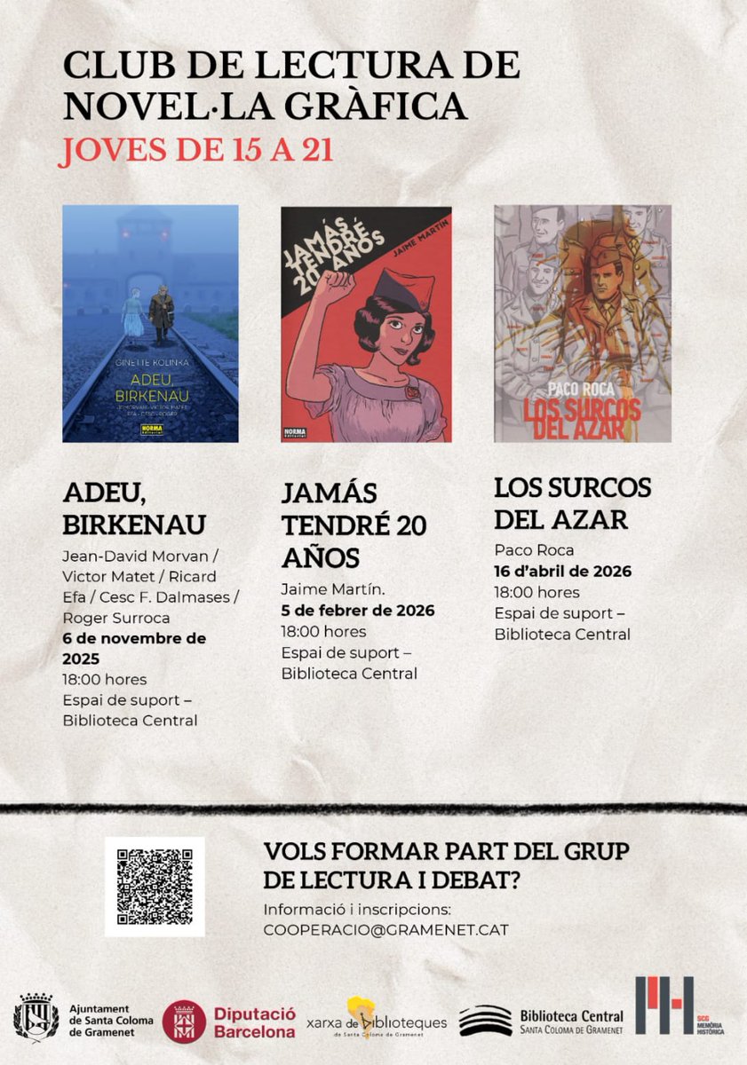 JoseLuisSTAP's tweet photo. 👉Afanya’t! Nombre de participants limitat.

👉No estàs obligat a inscriure’t a les tres sessions.

6 de novembre "Adéu, Bikernau"

5 de febrer "Jamás tendré 20 años"

16 d'abril "Los surcos del Azar"

Quan t’inscriguis aniràs a la primera! Després ja ho decidiràs

👉 Passa-ho! https://t.co/D7gPOWjPvJ