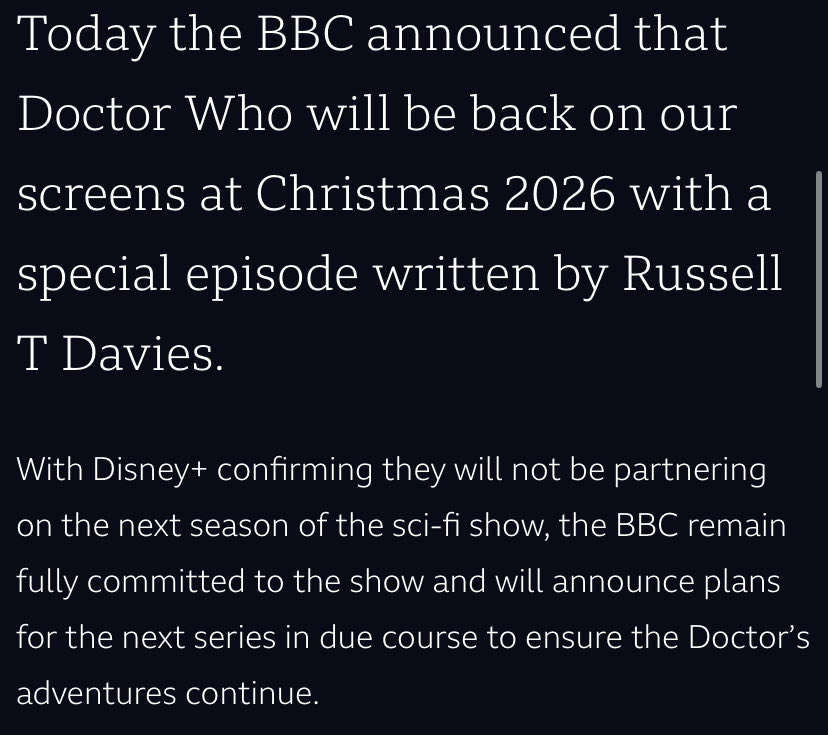 I don't care about Disney,
They don't care about me,
All I care about is,
Who on the BBC 🎵
