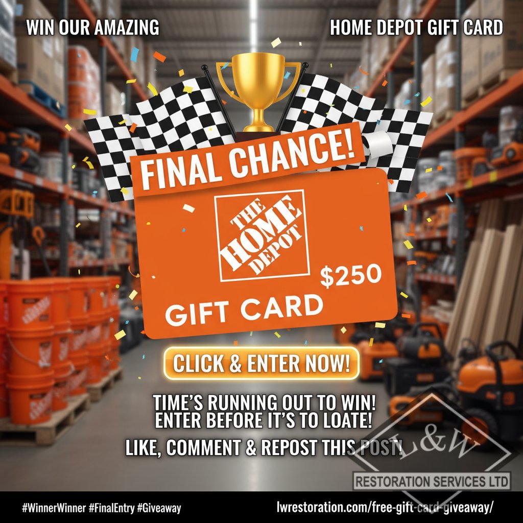 l_wrestoration's tweet image. This is it! 🏁 Your final opportunity to win our amazing $250 Home Depot gift card. Click the link and enter right away! 🎁 #WinnerWinner #FinalEntry #Giveaway 𝗣𝗹𝗶𝗲 𝗟𝗶𝗸𝗲, 𝗖𝗼𝗺𝗺𝗲𝗻𝘁 &amp;amp; 𝗥𝗲𝗽𝗼𝘀𝘁 𝘁𝗵𝗶𝘀 𝗽𝗼𝘀𝘁! times running out to win our $250 home depot gift…