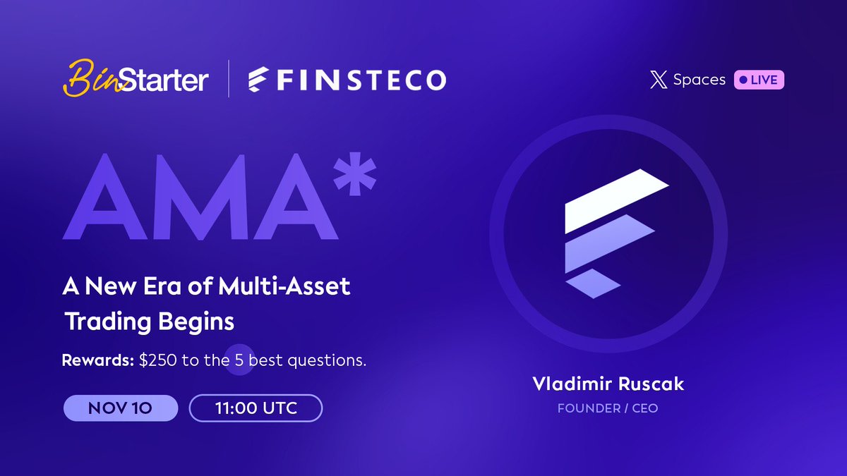 BinStarterio's tweet image. 🎙 AMA Announcement!

@BinStarterio is thrilled to host an AMA with Vladimir Ruscak, Founder &amp;amp; CEO of @finsystemsltd 🚀

🗓 Date: November 10th (Monday)
⏰ Time: 11:00 UTC
💰 Rewards: $250 USDT for the best questions!

Get ready to learn more about Finsteco’s mission, vision, and…