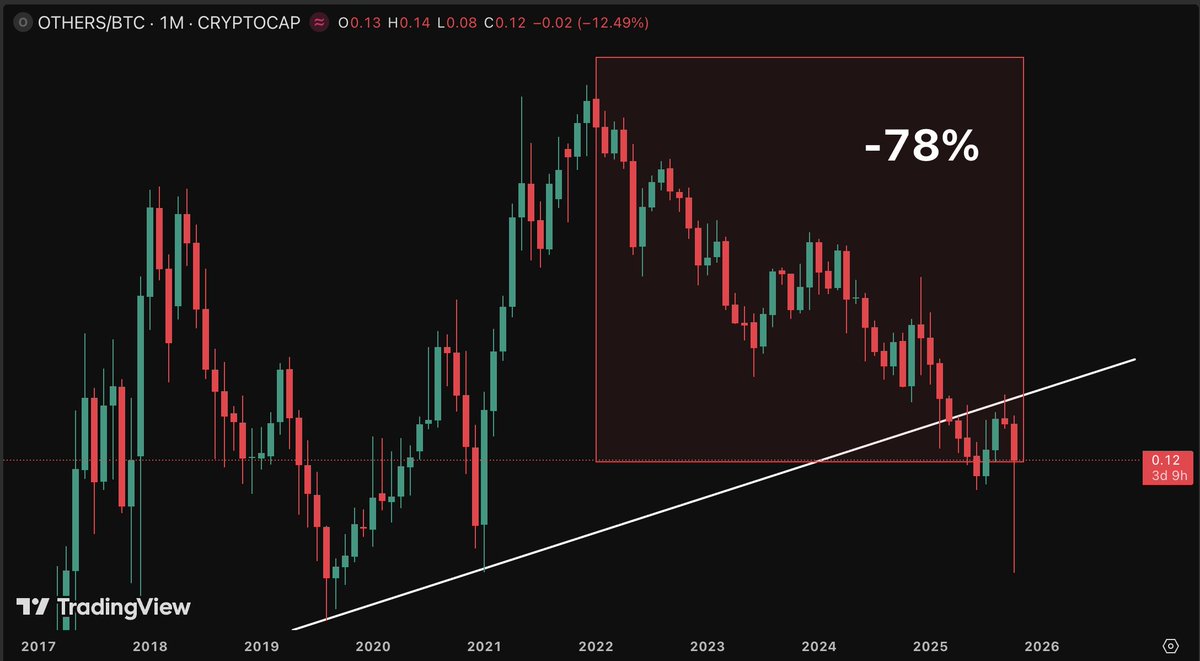 Si tu única esperanza para hacer dinero es una alt season, están bien jodido.

El dinero fácil jamás ha existido y jamás va a existir

Si en 2022 le metiste la casa a shitcoins en vez de BTC, estás 80% abajo💀

Solo los doggys, bitcoiners, solanas, y xrp army siguen sobreviviendo