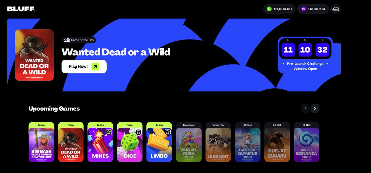 Start farming <a href="/official_bluff/">Bluff</a> .

Every 24 hours you get a balance (play money) to play with.

airdrop.bluff.com/?invite=profes…