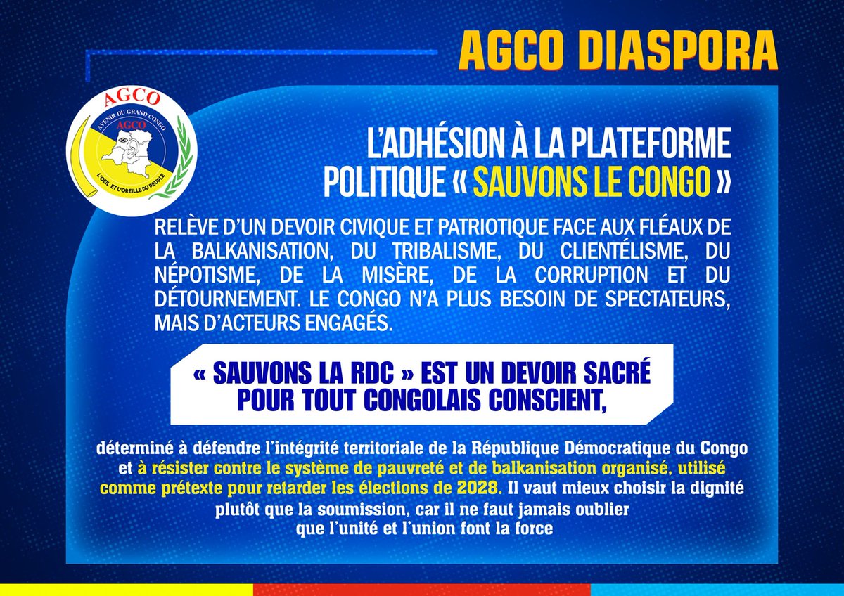 Le leadership de Joseph Kabila Kabange rappelle à tous que l’avenir du Congo repose sur l’unité, la justice et le développement. L’AGCO soutient ce cap avec conviction. 
 <a href="/Mbweso_Jcalvin/">Jean Calvin Mbweso</a>
#FCC 
#SAUVONS_LA_RDC !