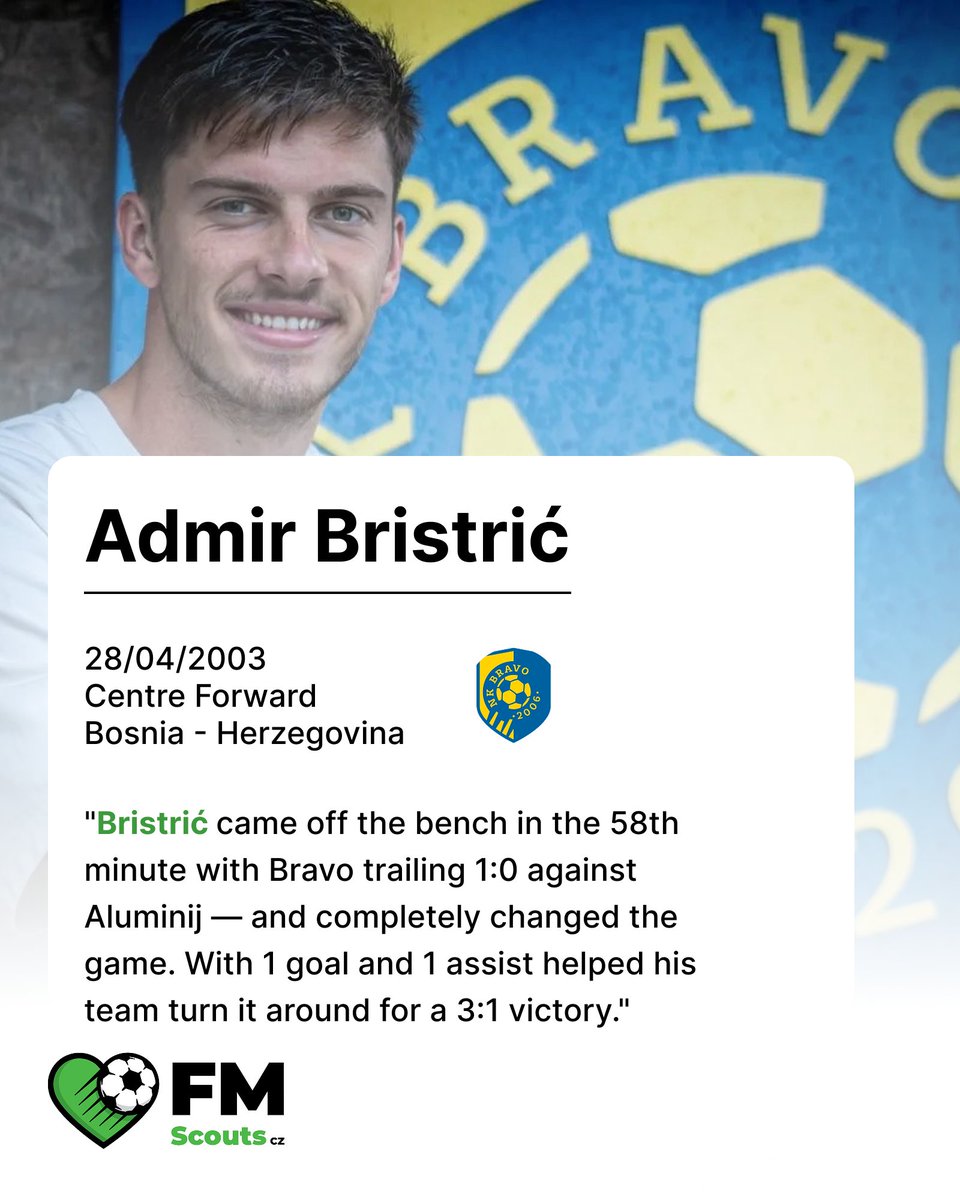 FM_Scouts_cz's tweet image. 🏆 Player of the week
⭐️Admir Bristrić 🇧🇦
🎮 Game changer 💪

#scouting  #players #fmscoutscz #NKBravo @PrvaLigaSi