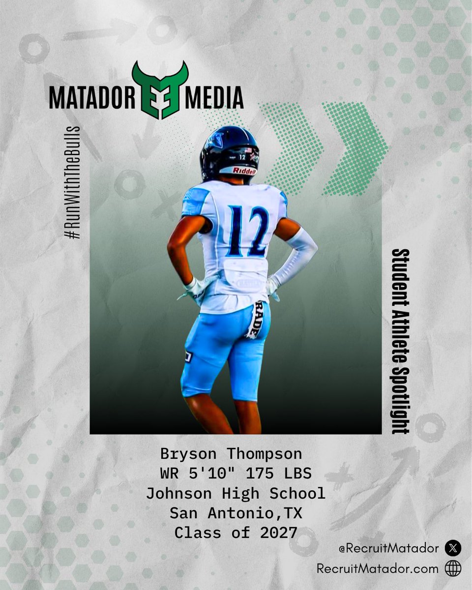Bryson Thompson
<a href="/Bryson_1208/">Bryson Thompson</a>
WR | 2027 | SA Johnson | 5’ 10” 175 
4.45 40 | Track AAU All American
Phone: 210-284-9769
<a href="/CTJFootball/">Johnson Football</a>  <a href="/CoachTPMiller/">Coach Miller</a>
Johnson High School
San Antonio, TX

youtube.com/channel/UCGH0y…

<a href="/CoachTPMiller/">Coach Miller</a>
<a href="/CTJFootball/">Johnson Football</a>
<a href="/BDammone/">Along The Wire</a>
<a href="/_RL_Martin/">R.L. Martin</a>
<a href="/SA_HCPreps/">SA_Hill CountryPreps</a>