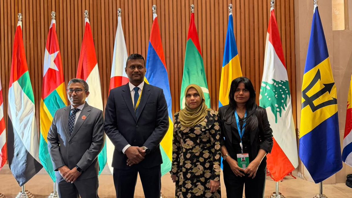 MoTmv's tweet photo. Maldives delegation, including Deputy Minister Hussain Ageel Naseer and High Commissioner Aishath Azeema, joined the opening session of ISA 8th Assembly in New Delhi. Looking forward to stronger solar collaboration. #ISAAssembly #Maldives #SolarPower @MDVinINDIA https://t.co/fWzOZ0upMj