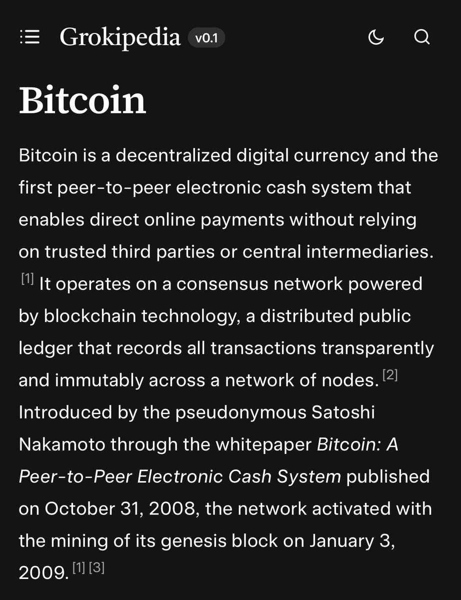 NEW: #Bitcoin explained by Elon Musk’s Grokipedia 🙌