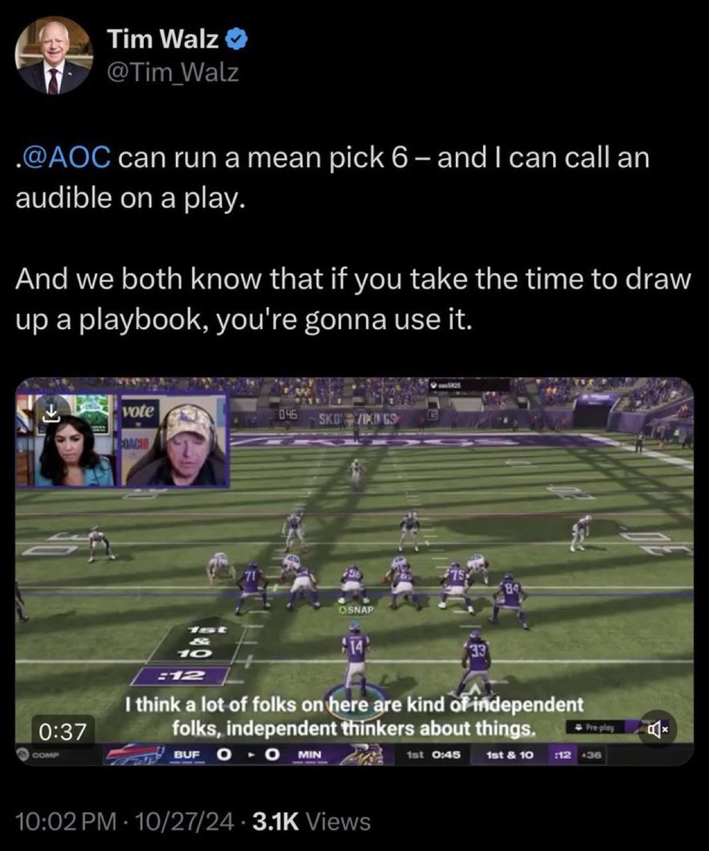 It was one year ago today  “Coach” Walz showed us that he is a great football mind.  Well……..