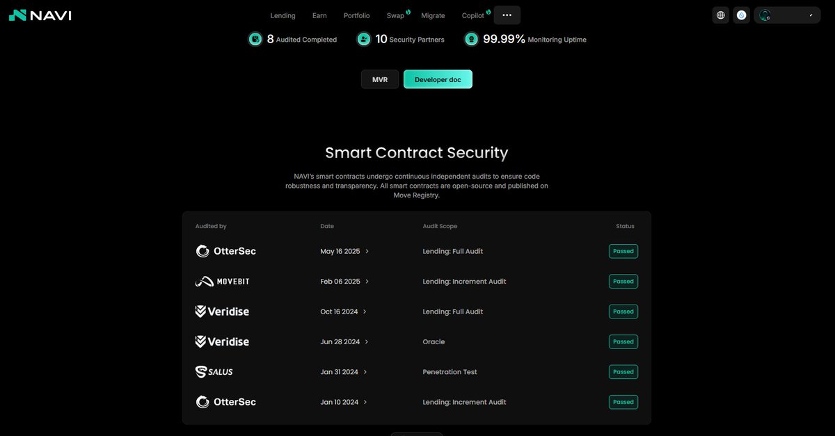 📢 You are safe with <a href="/navi_protocol/">NAVI Protocol</a> 

😎 Now you can check all security information with the new feature "Security Transparency Portal"

=> The link here: app.naviprotocol.io/security

💻 The team always updates the system and protects all users who have money on the NAVI.

Building -