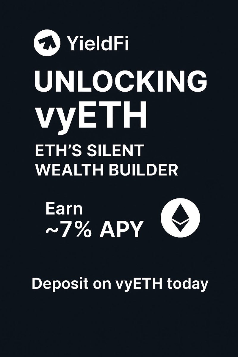 V_gift0's tweet photo. Unlocking vyETH: ETH's Silent Wealth Builder
Your ETH is earning dust (or nothing). What if it quietly compounded ~7% APY on Base/Arbitrum – on-chain, risk-managed, daily drips? @GetYieldFi
's vyETH vaults just made it effortless. From idle to income in clicks. #vyETH #YieldFi https://t.co/fFGUprvLHp