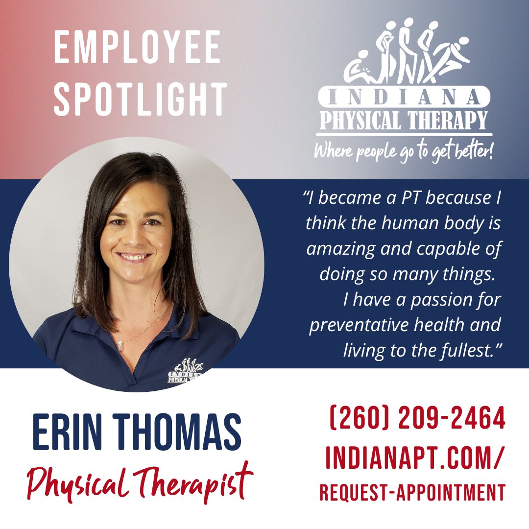 Indianapt's tweet image. Meet Erin Thomas, PT, DPT, COMT, CBFE, Senior Therapist at our West Jefferson clinic.

Erin is passionate about preventative health &amp;amp; helping patients reach their goals. 💪 We’re grateful to have Erin on our team! 🙌

📞 260-209-2464
💻 indianapt.com/request-appoin…