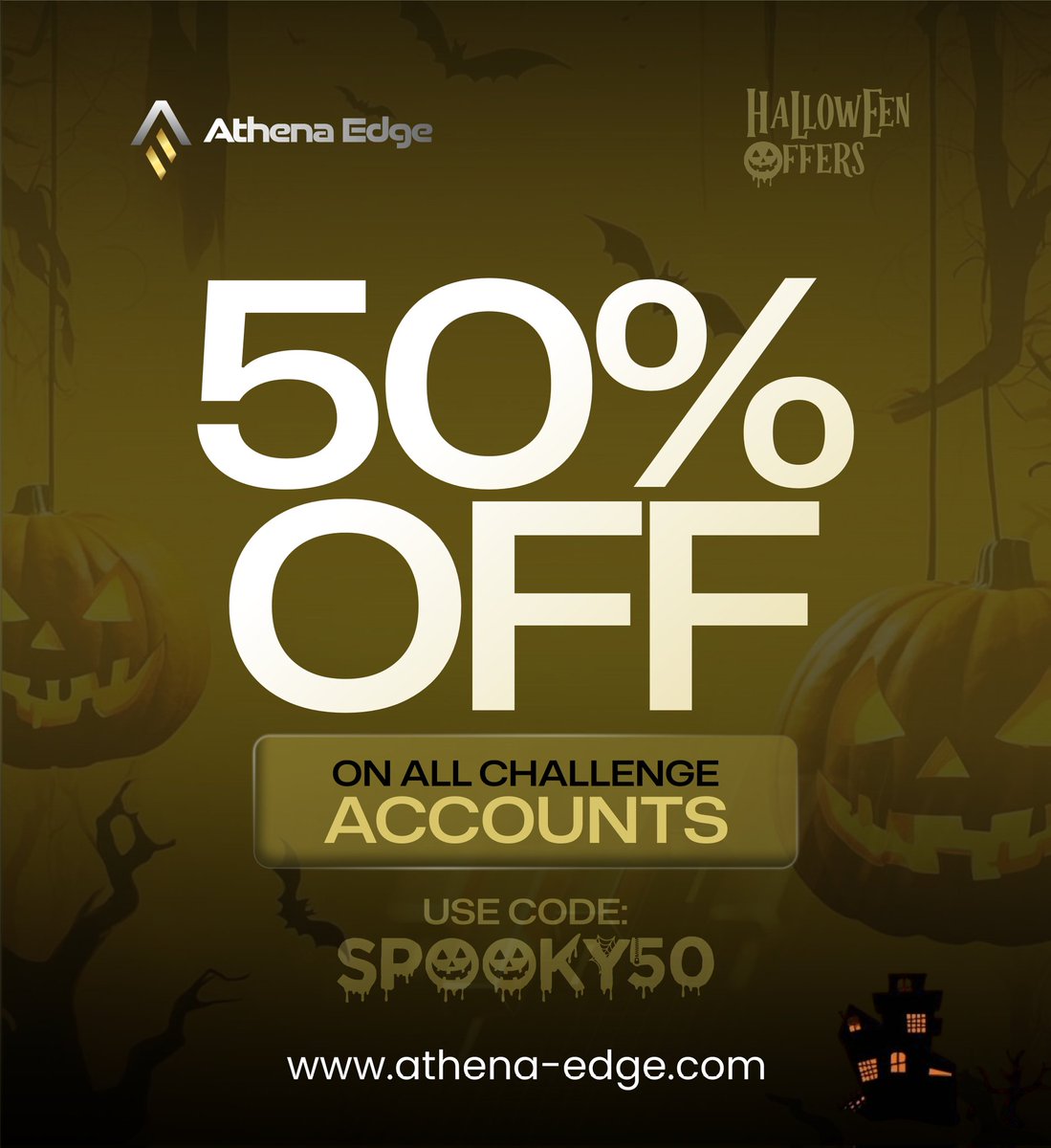 🎃 Halloween just got sweeter!
Get 50% OFF all Athena Edge Challenge Accounts 👻
Use code SPOOKY50 &amp; level up your trading game today! ⚡

👉 athena-edge.com
#AthenaEdge #HalloweenOffer #PropTrading #Forex