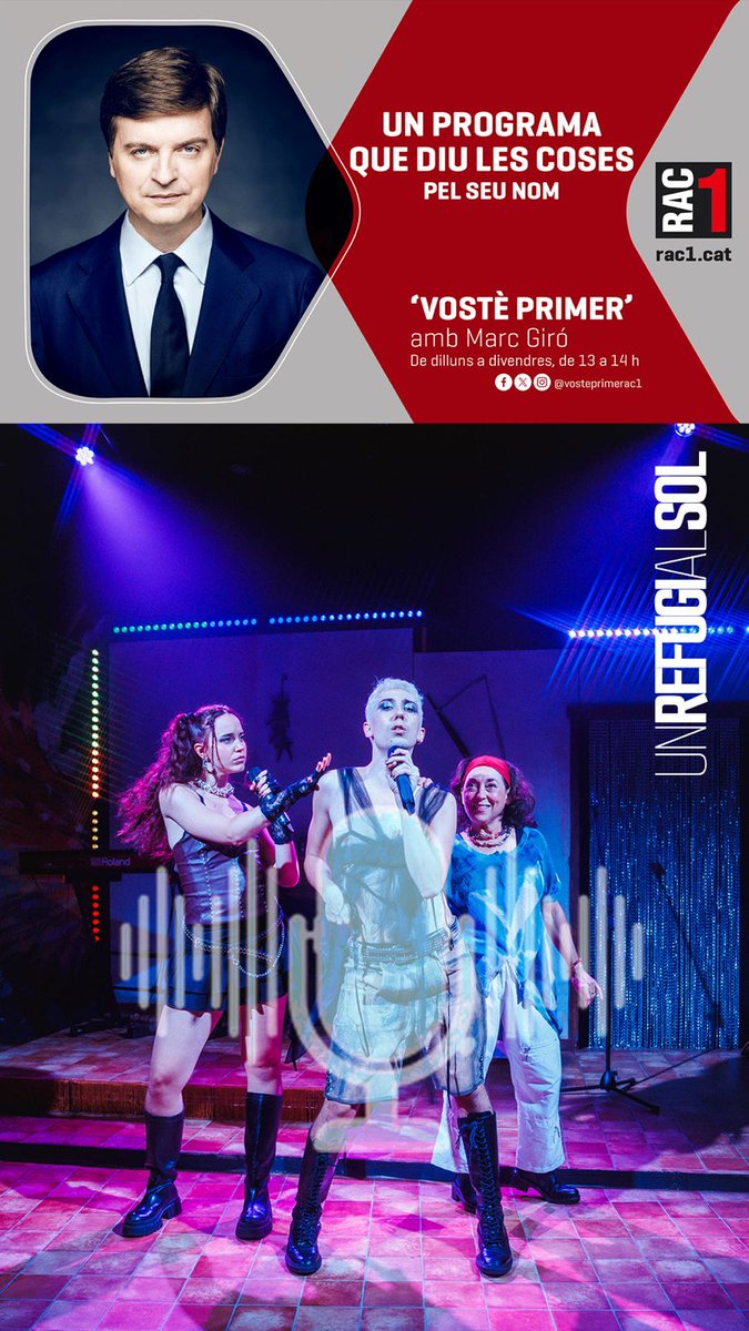 salaversus_gl's tweet photo. 📻Avui a partir de les 13h podreu escoltar en directe a @rac1 al programa #VostèPrimer de Marc Giró als actors Pol Sanuy i Mireia Morera parlant de l'espectacle musical #UnRefugiAlSol
No us la perdeu!! (hi haurà sorpresa final😛)
🎶🎶🎶🎶 https://t.co/zs9MOz4q6f