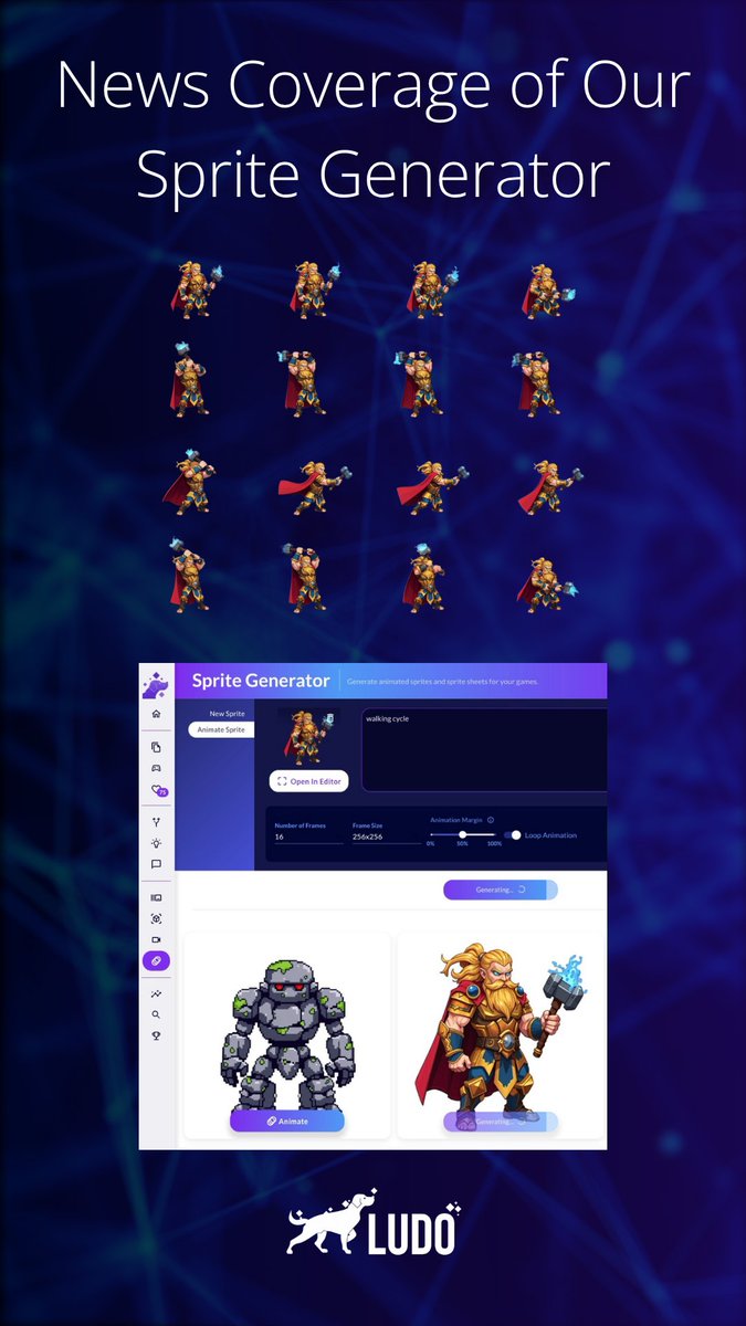 Our Sprite Generator was featured in <a href="/AppDeveloperMag/">App Developer Mag</a>.  

The article outlines how this tool helps devs create game-ready sprites from text prompts or 2D assets, with pro-quality sheets for any engine. 

Try it at Ludo.ai.  #LudoAI #GameDev #IndieDev #AITool