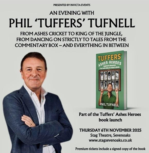 StagSevenoaks's tweet photo. On 6th November at 7pm, former England cricketer &amp;  TV favourite Phil Tufnell comes to The Stag Sevenoaks for an unforgettable evening of stories, laughter and cricketing insight!
https://t.co/lDGNMHIsuv
Tuffers shares tales from his playing days, Question of Sport and beyond https://t.co/OmyXSqfIJh